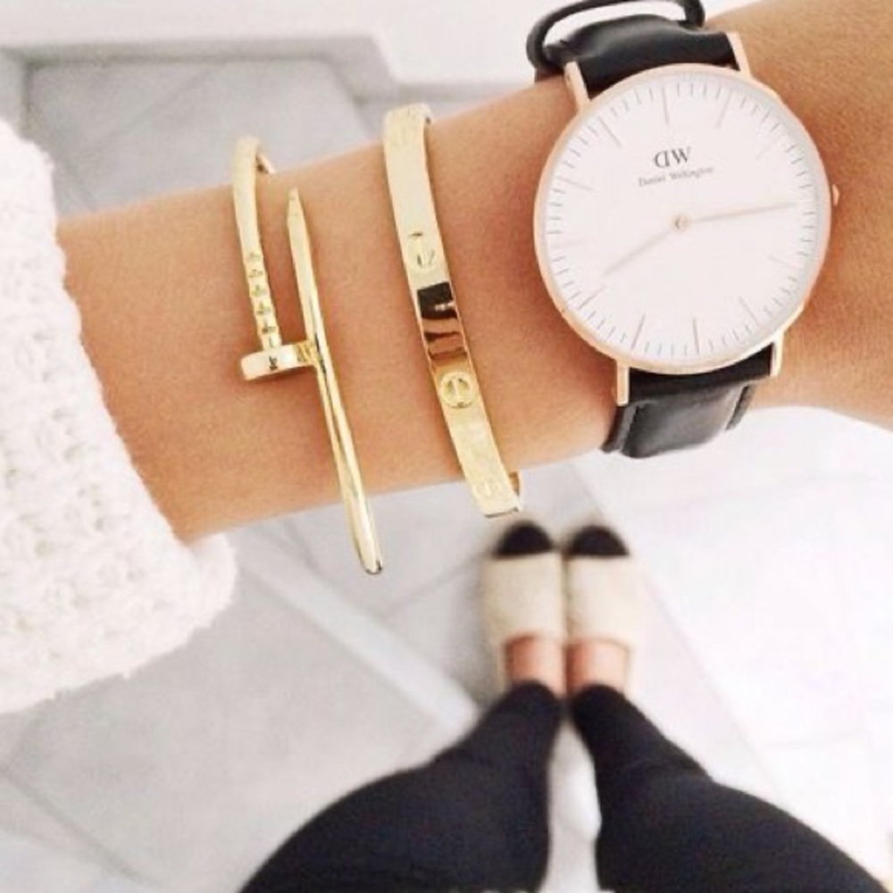 NAIL BANGLE BRACELET GOLD SILVER MINIMALIST DESIGN - Picture 5 of 5